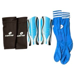 ALL KIDS 5/$25 Lotto Blue and Black Athletic Socks with Shin Guards
